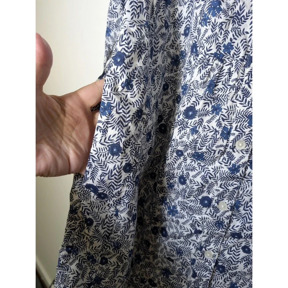 J.Crew Factory Floral Shirt Dress 8 Cotton Lined Blue White Mini PocketsCasual